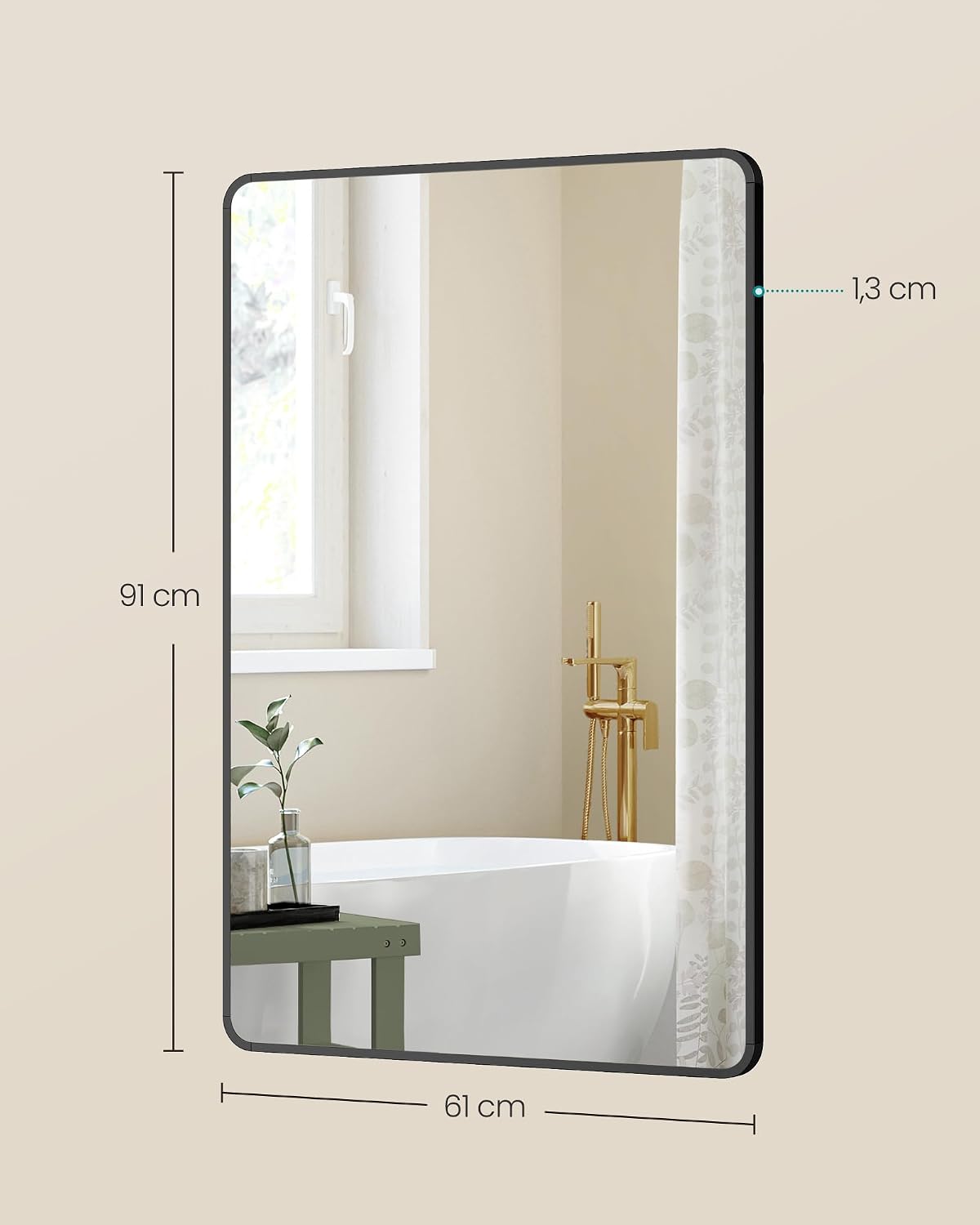 Wandspiegel 91x61 cm rechteckig Aluminium Schwarz von Songmics