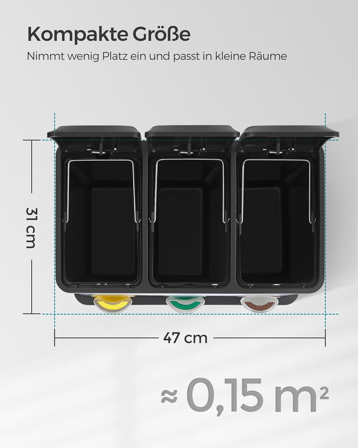 Mülleimer Küche 3x8L Mülltrennung Treteimer mit Deckel von Songmics