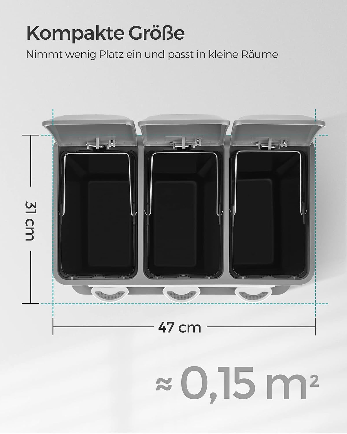 Mülltrenner 3 Fächer 24 l Tretmülleimer Weiss von Songmics