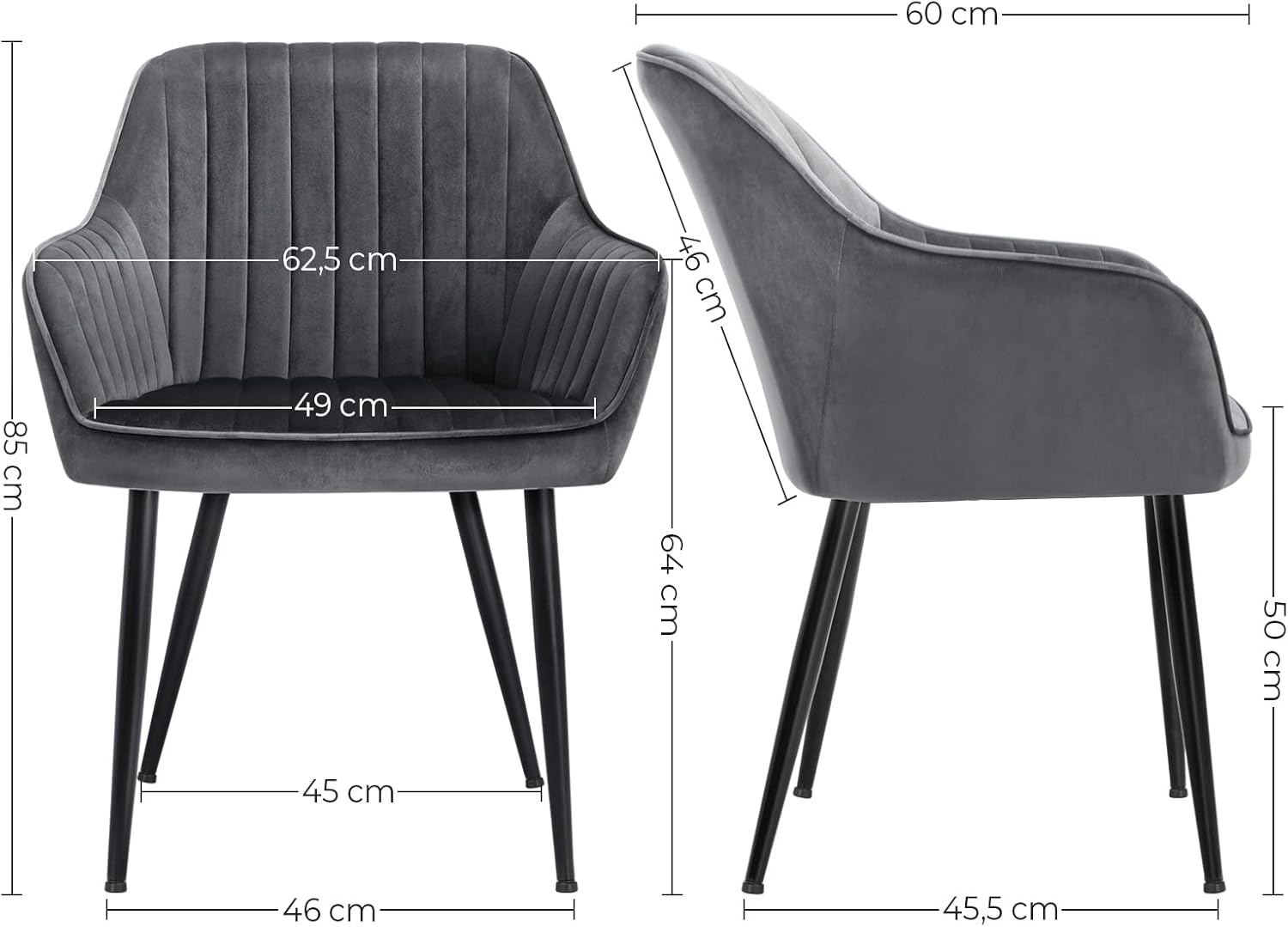 Gepolsterter Sessel mit Armlehnen Samt Grau Metallbeine von Songmics