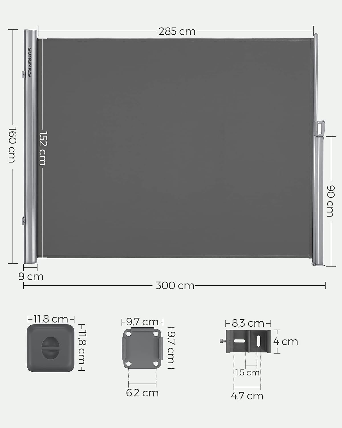 Seitenmarkise ausziehbar 160x300 cm Sichtschutz von Songmics