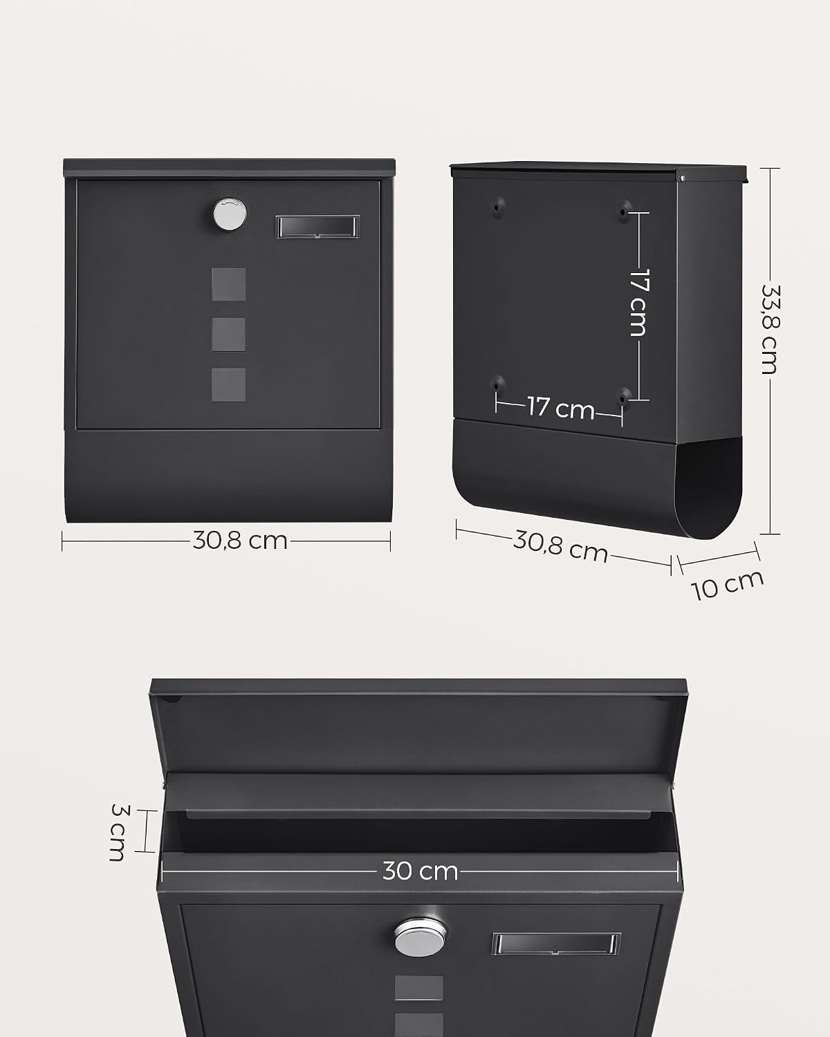 Briefkasten Stahl 30,5x9,5x33,3 cm Schwarz Zeitungshalter von guteszeug.ch