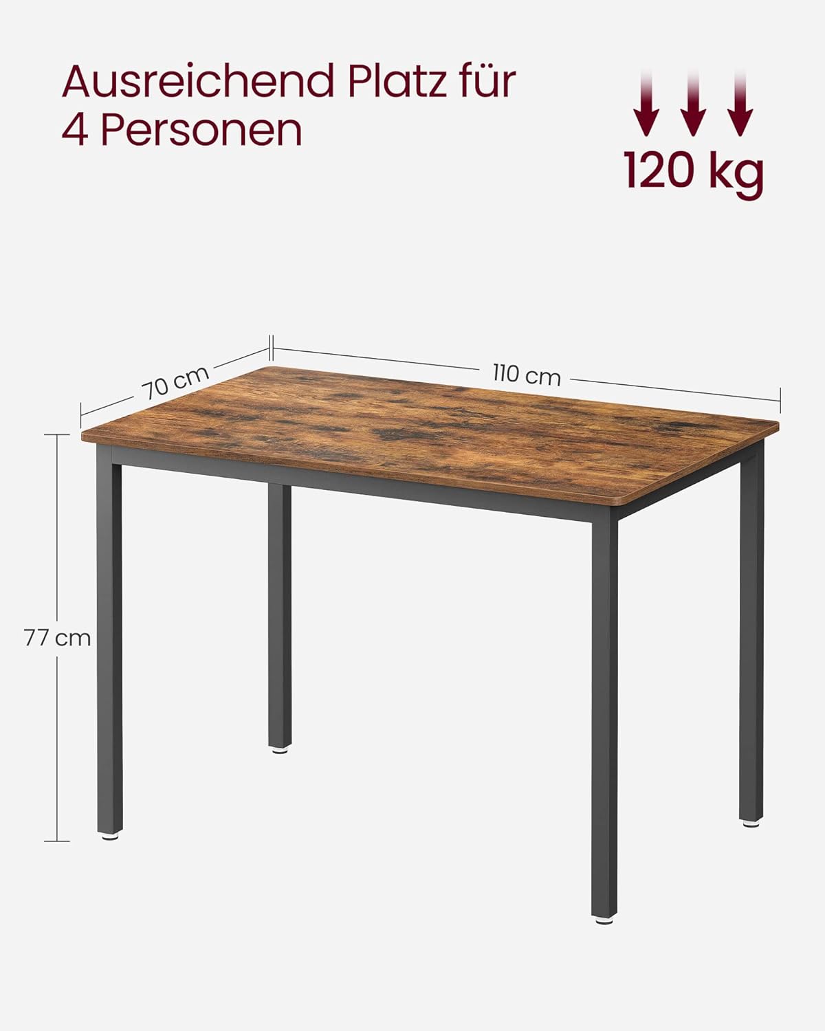 Esstisch 110x70cm Industrie Design für 4 Personen vintagebraun von Songmics