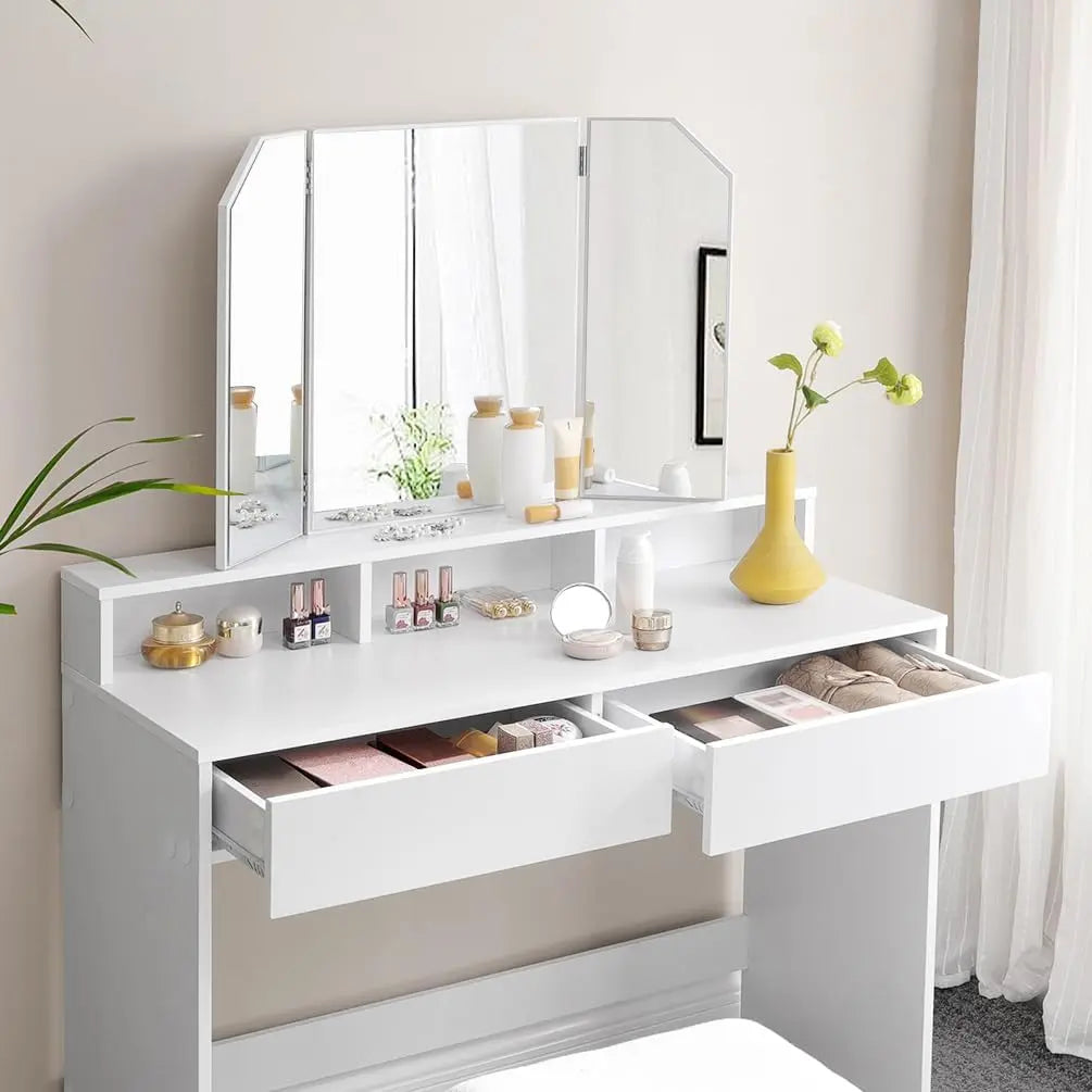 Schminktisch Klappspiegel Schubladen Modern Weiss von Songmics