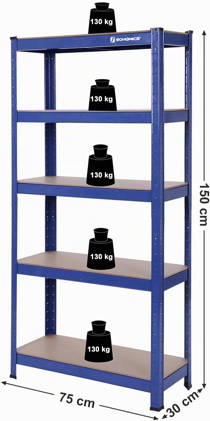 Schwerlastregal 5 Ebenen 75x30x150 cm Quarzblau von Songmics