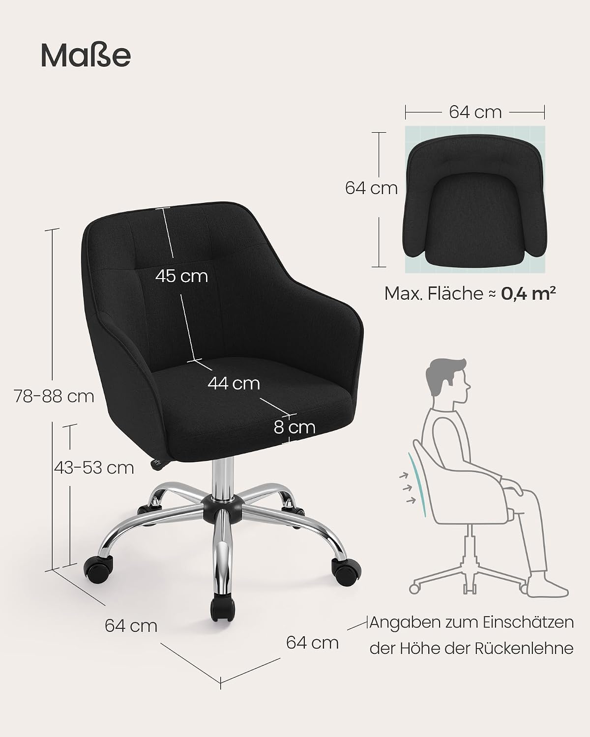 Bürostuhl höhenverstellbar Drehstuhl Armlehnen Schwarz von Songmics