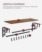 Wandgarderobe mit Aufbewahrungsregal 80cm rustikal Braun von Songmics