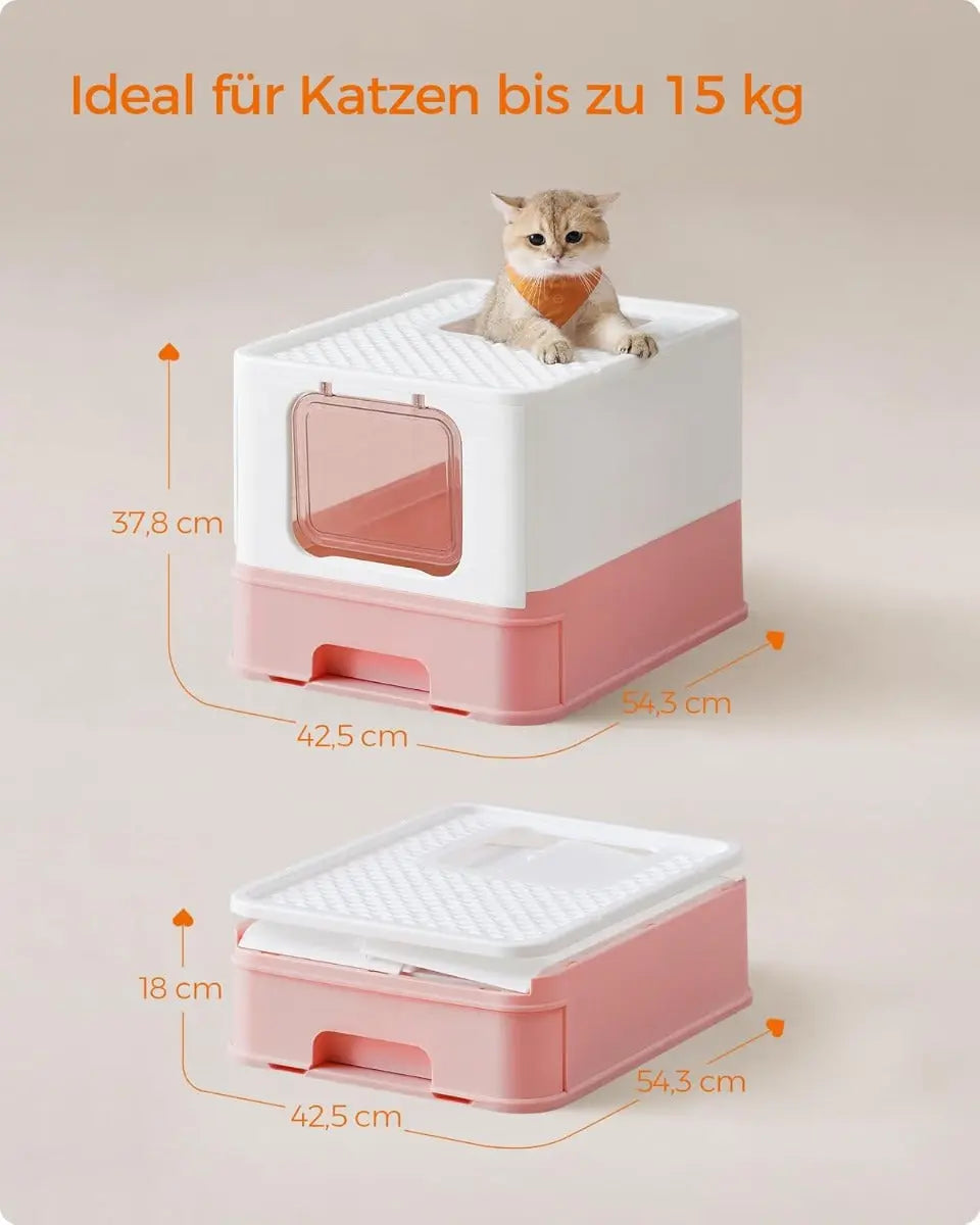 Katzenklo mit Deckel ausziehbar rosa von Songmics