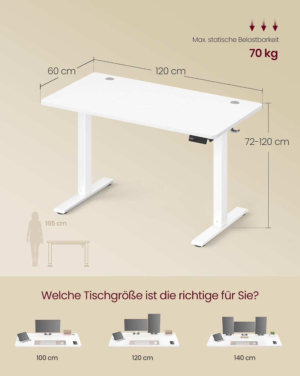 Schreibtisch elektrisch höhenverstellbar 120x60 cm Weiss von Songmics