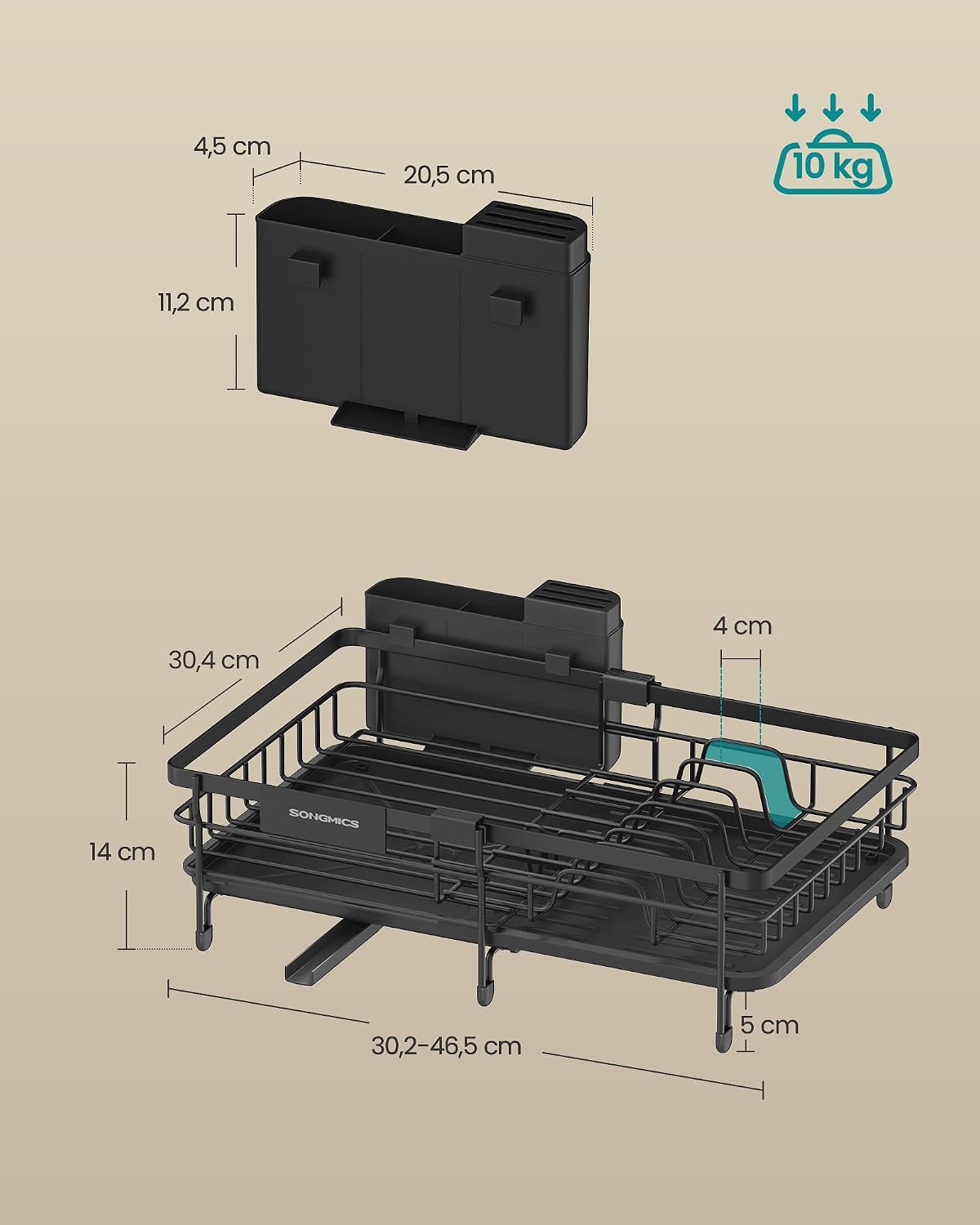 Geschirrabtropfgestell ausziehbar 30-46,5 cm Schwarz von Songmics