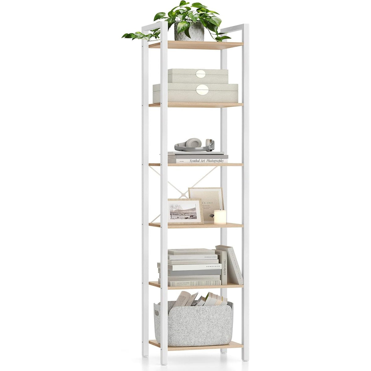 Bücherregal 6 Ebenen Standregal 30x40x186 cm Naturbeige von Songmics