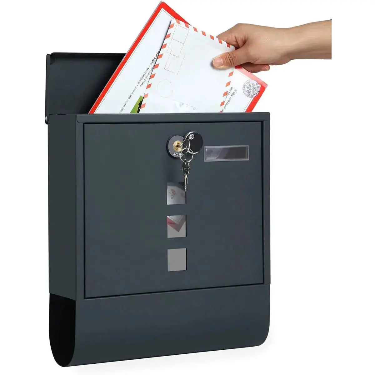 Wandbriefkasten Schloss Sichtfenster Zeitungsfach Anthrazitgrau von Songmics