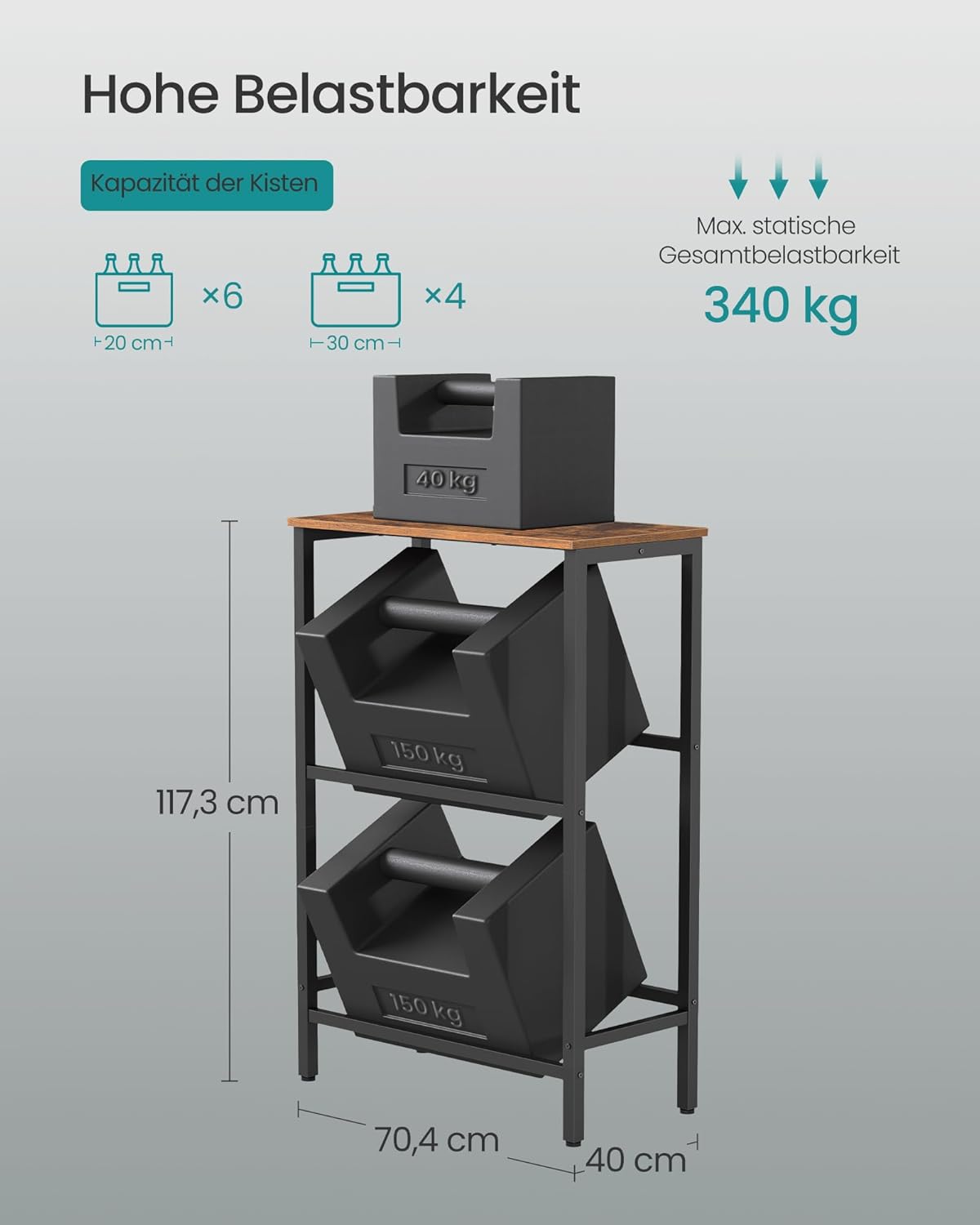 Getränkekistenregal 2 Ebenen Stahl 4 Kisten 150 kg von Songmics