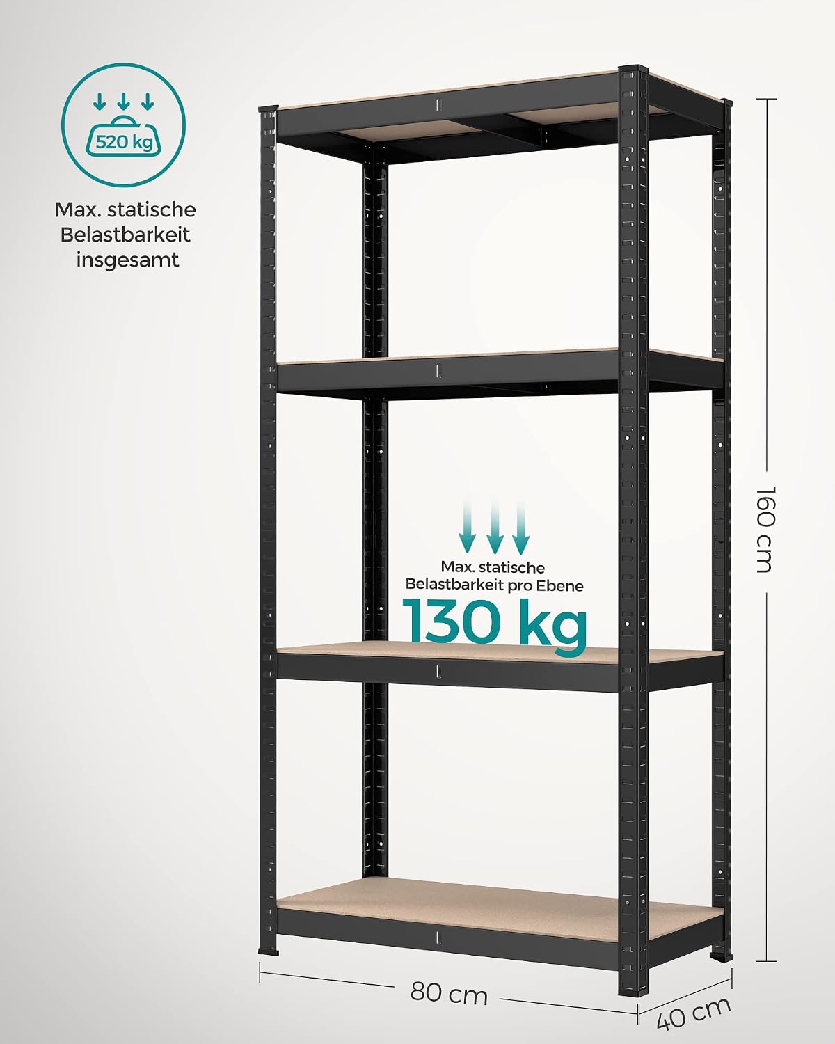 Schwerlastregal 2er Set Steckregal 40x80x160 cm Schwarz von Songmics