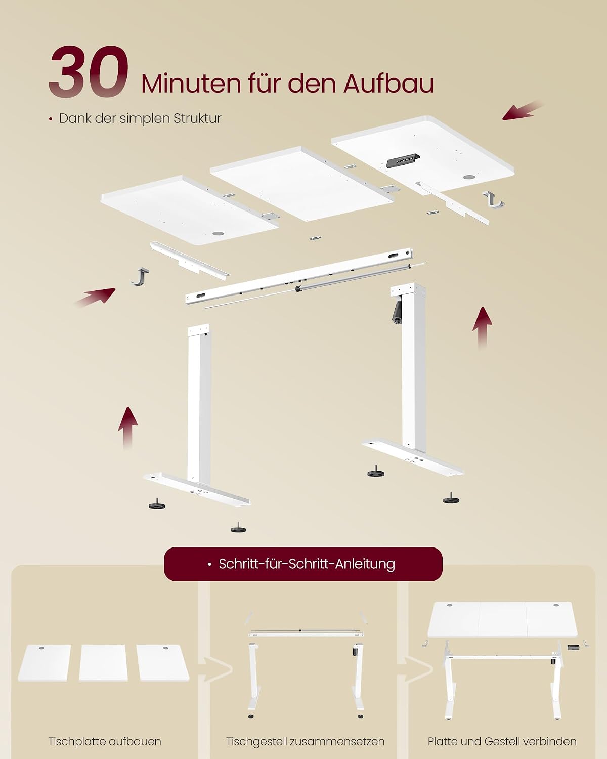Schreibtisch elektrisch höhenverstellbar 120x60 cm Weiss von Songmics