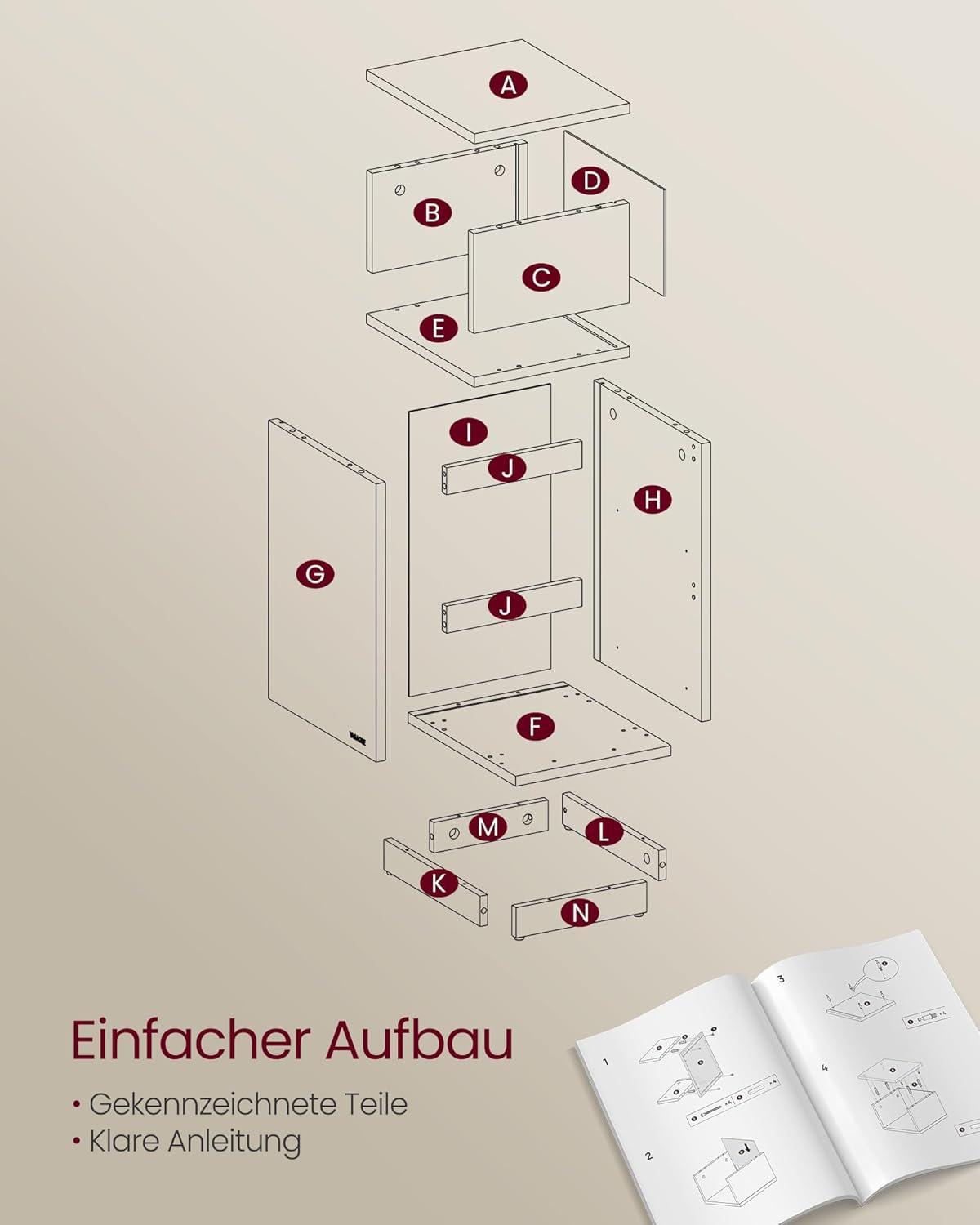 Nachttisch 2er Set schmal 2 Schubladen offenes Fach von Songmics