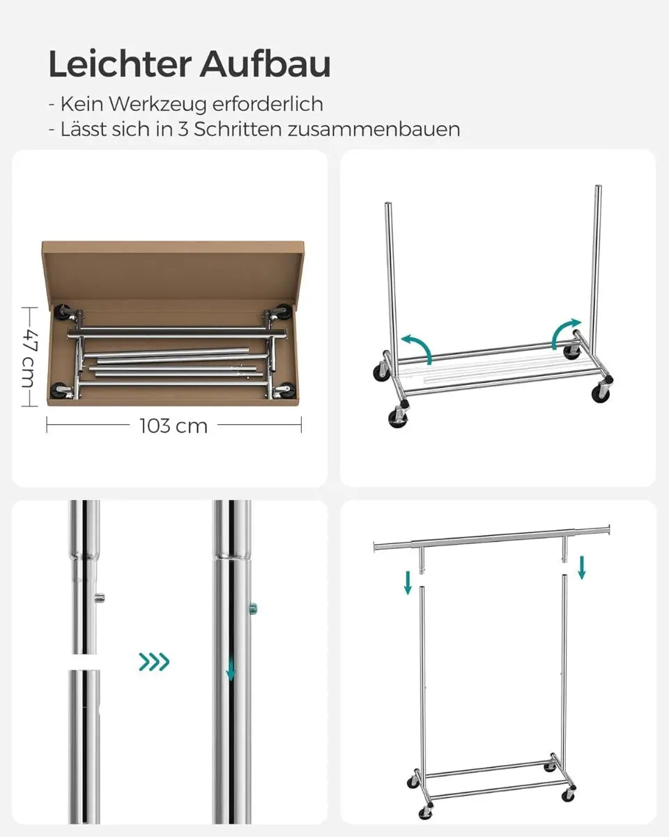 Kleiderständer Rollen Schwerlast Ausziehbar Transportabel Silber von Songmics