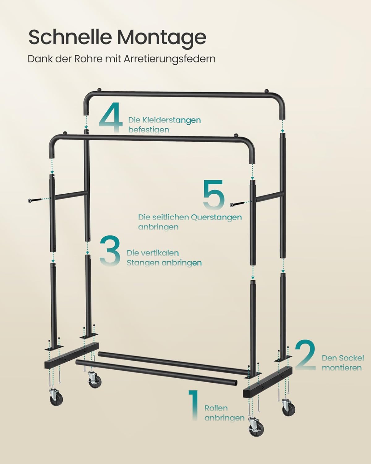 Kleiderständer mobil 2 Stangen 110x46,5x155,5 cm Schwarz von Songmics