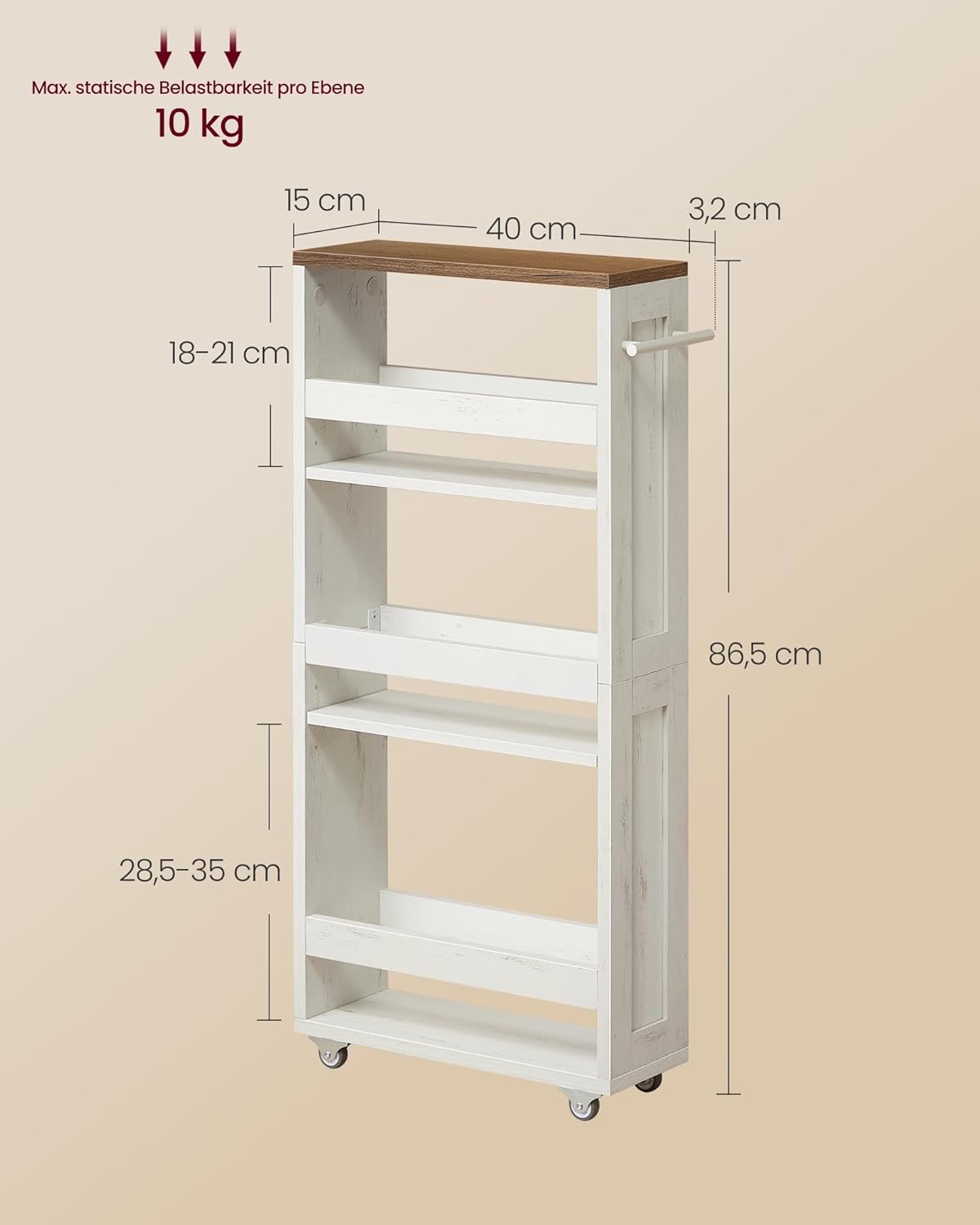 Aufbewahrungswagen 4 Etagen 40x15x86,5 cm Weiss von Songmics