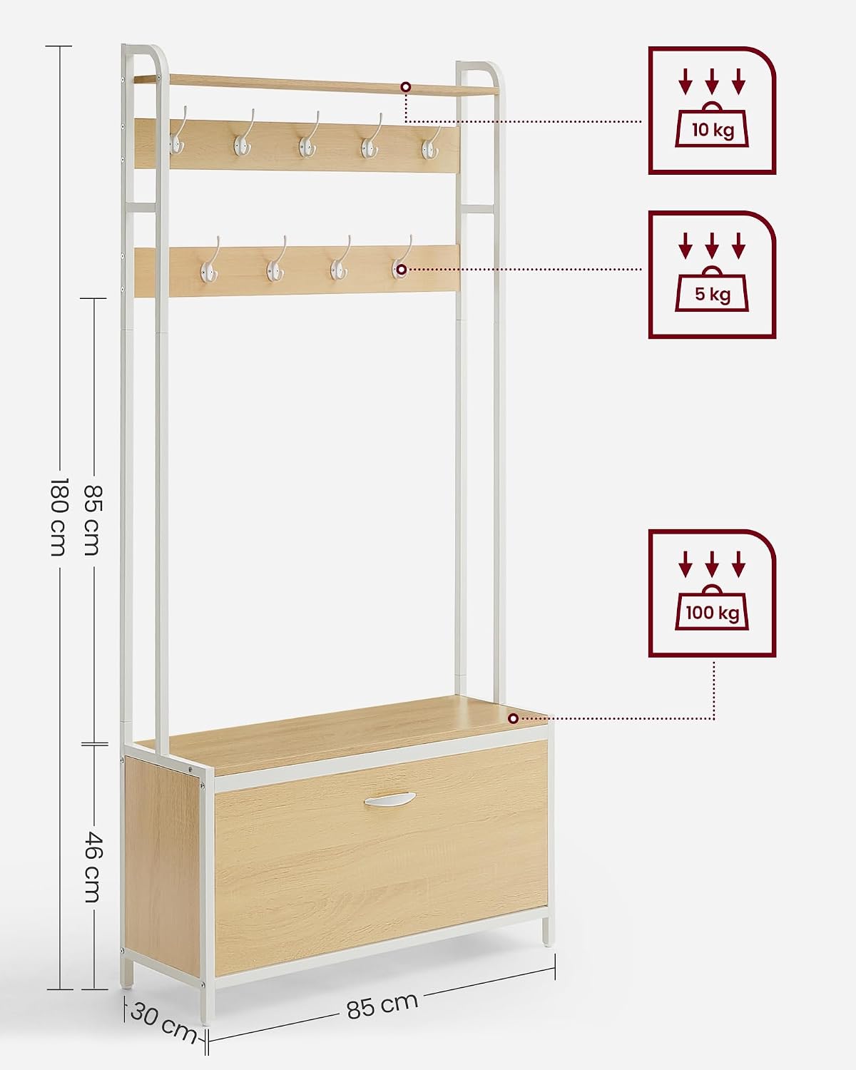 Garderobe 4-in-1 85x30x180 cm Schuhschrank Sitzbank von Songmics