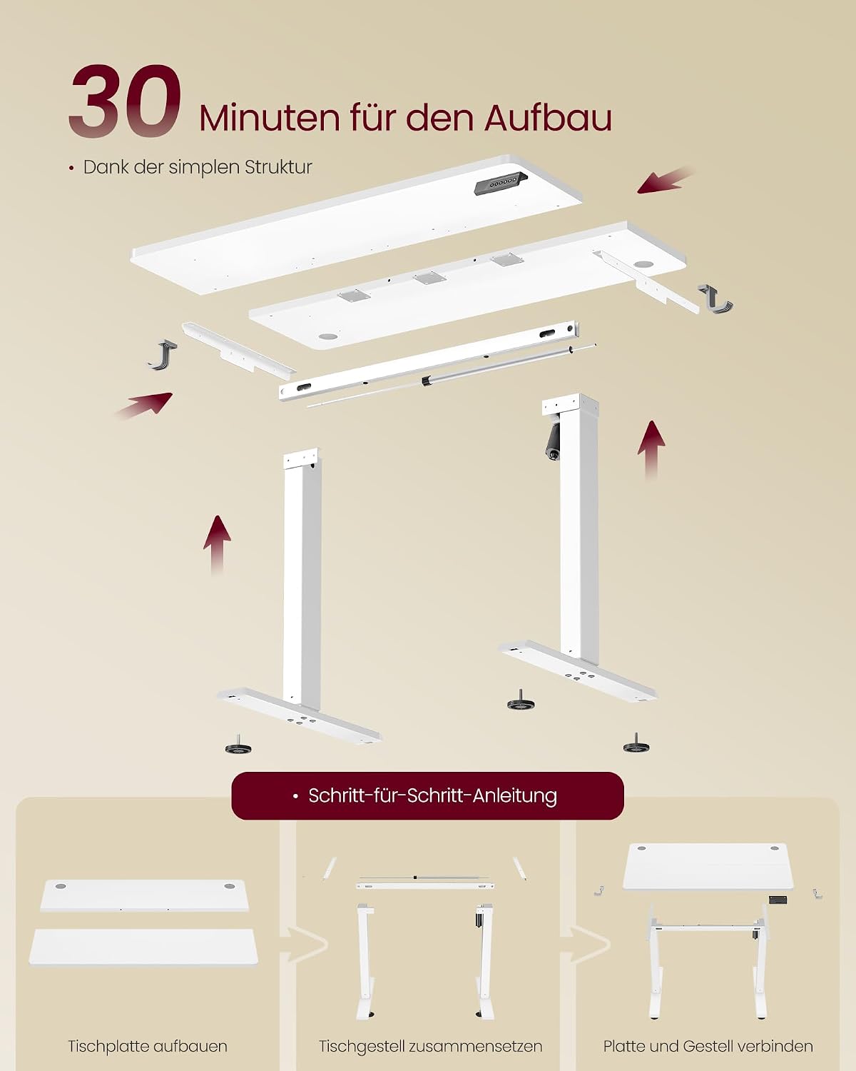 Schreibtisch 100x60 cm elektrisch höhenverstellbar Weiss von Songmics