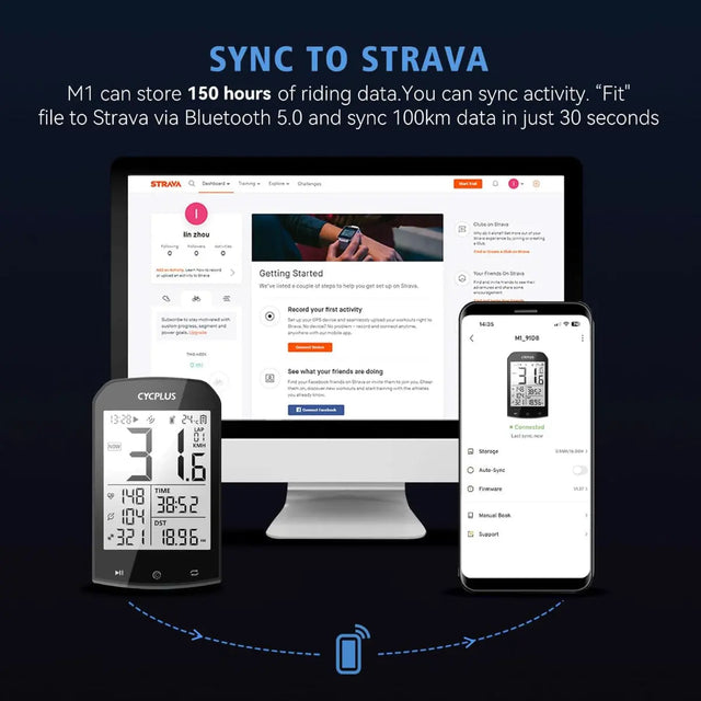Fahrradcomputer M1 GPS Kabellos 2.9 Zoll LCD von Cycplus