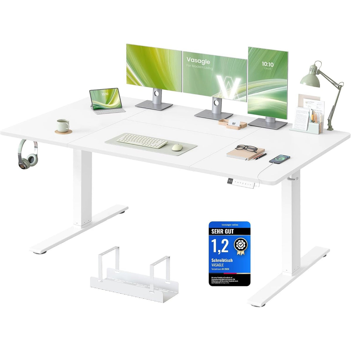 Schreibtisch 160x80 cm elektrisch höhenverstellbar Weiss von Songmics