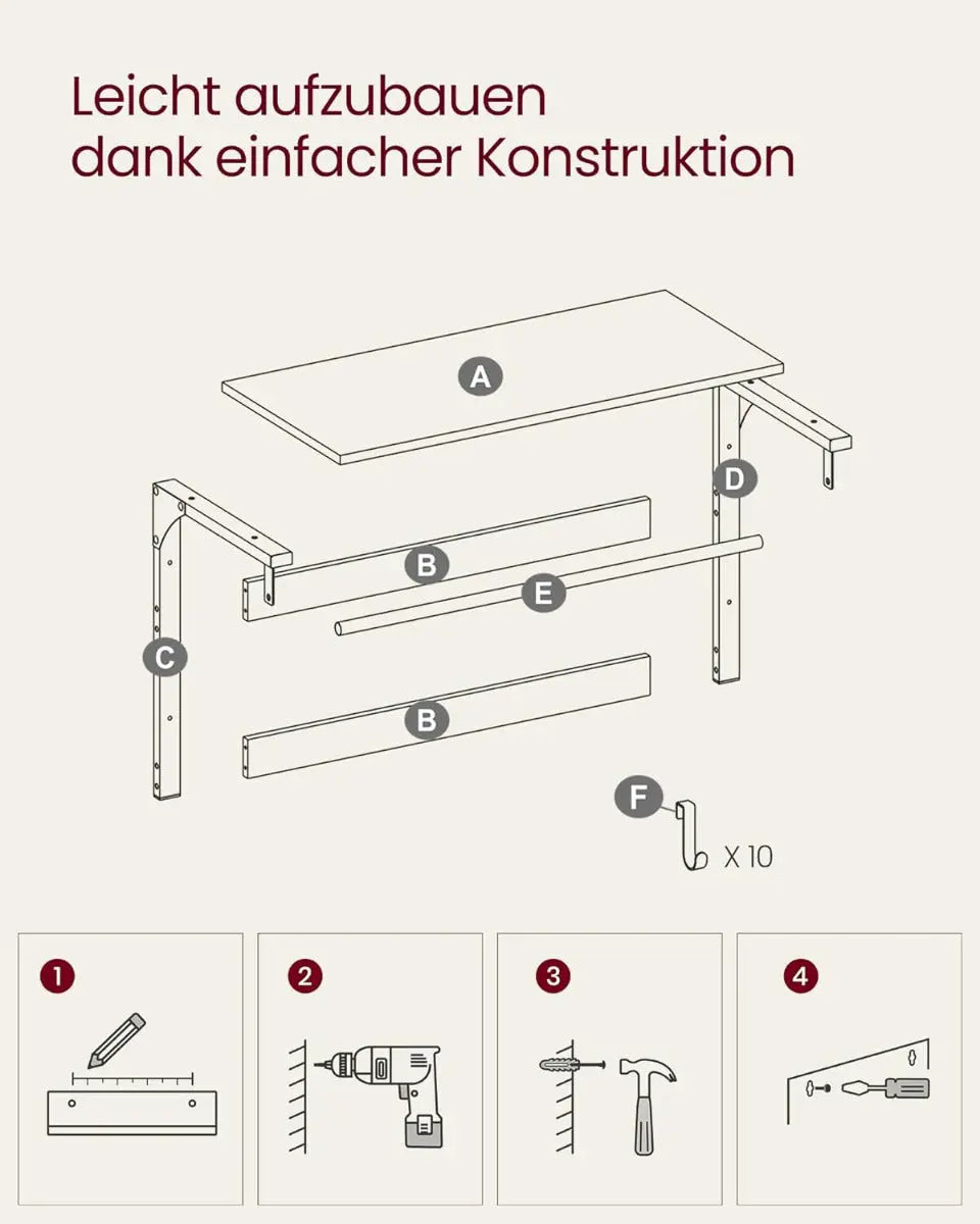 Wandgarderobe mit Ablage 80cm Vintagebraun-Schwarz von Songmics