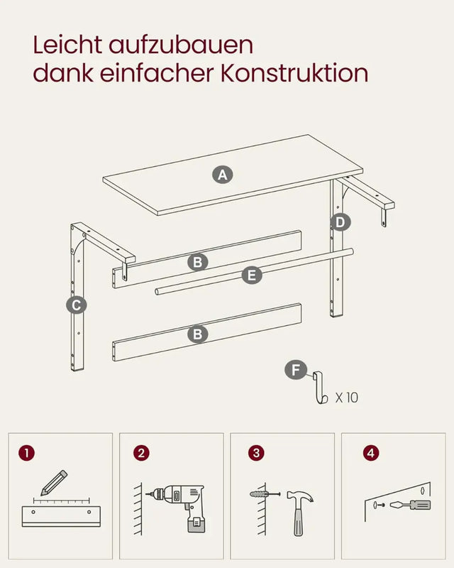 Wandgarderobe mit Ablage 80cm Vintagebraun-Schwarz von Songmics