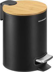 Mülleimer 3 l Pedaleimer Soft-Close Bambus schwarz von Songmics