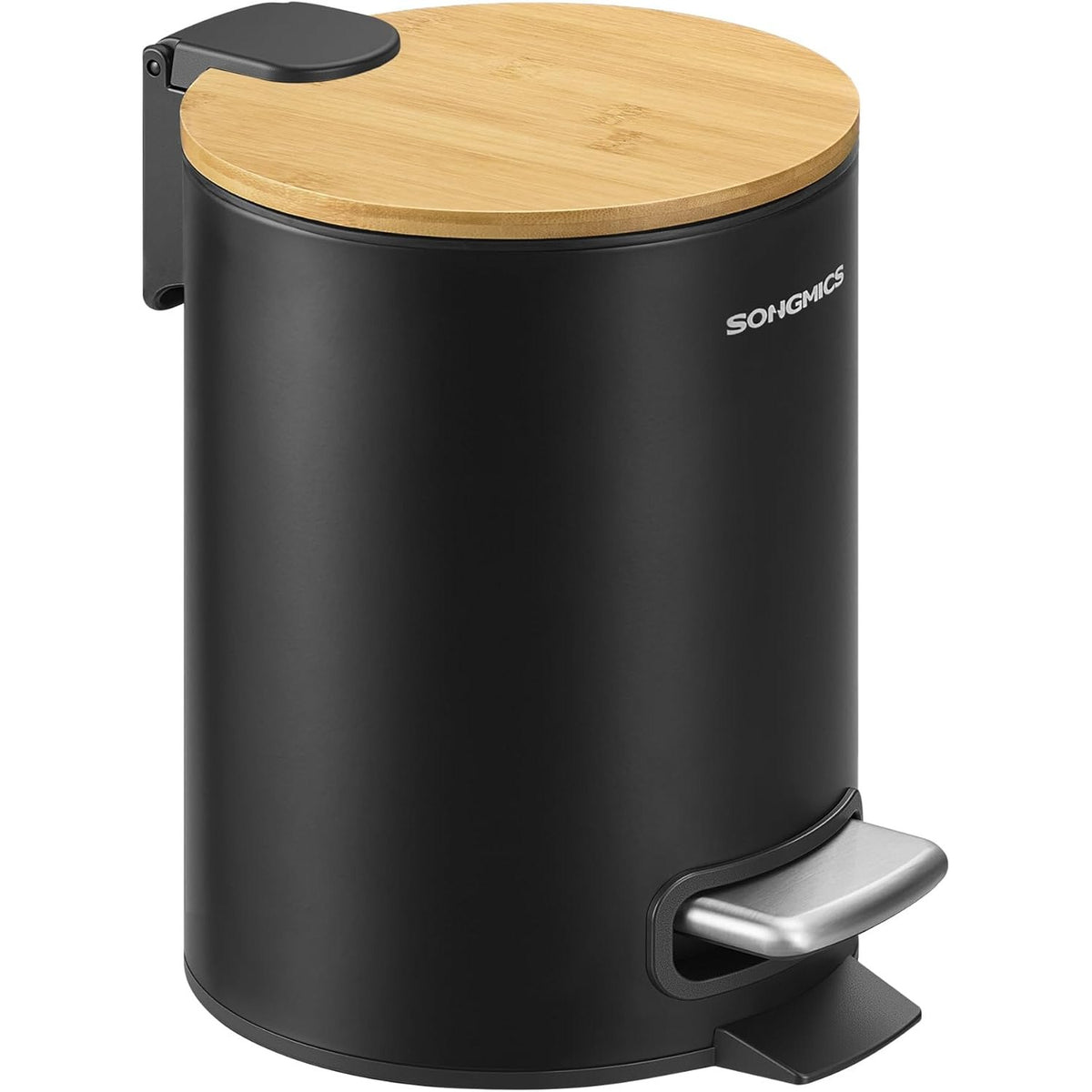 Mülleimer 3 l Pedaleimer Soft-Close Bambus schwarz von Songmics