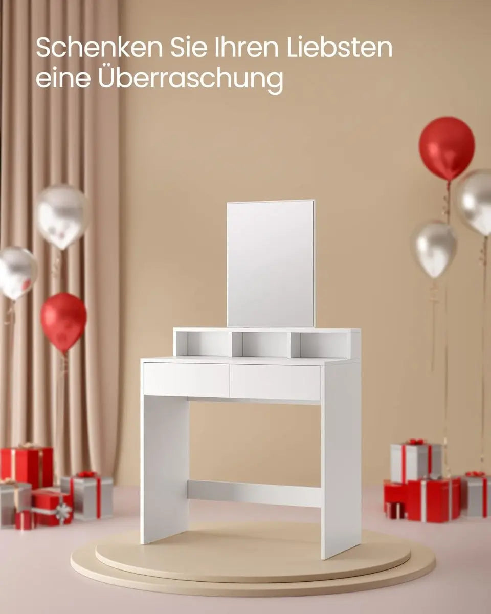 Schminktisch Modern Spiegel Schubladen Fächer Weiss von Songmics