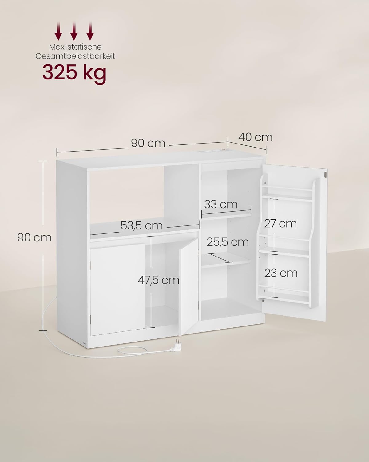 Küchenschrank Sideboard mit Arbeitsplatte und Mikrowellenregal von Songmics