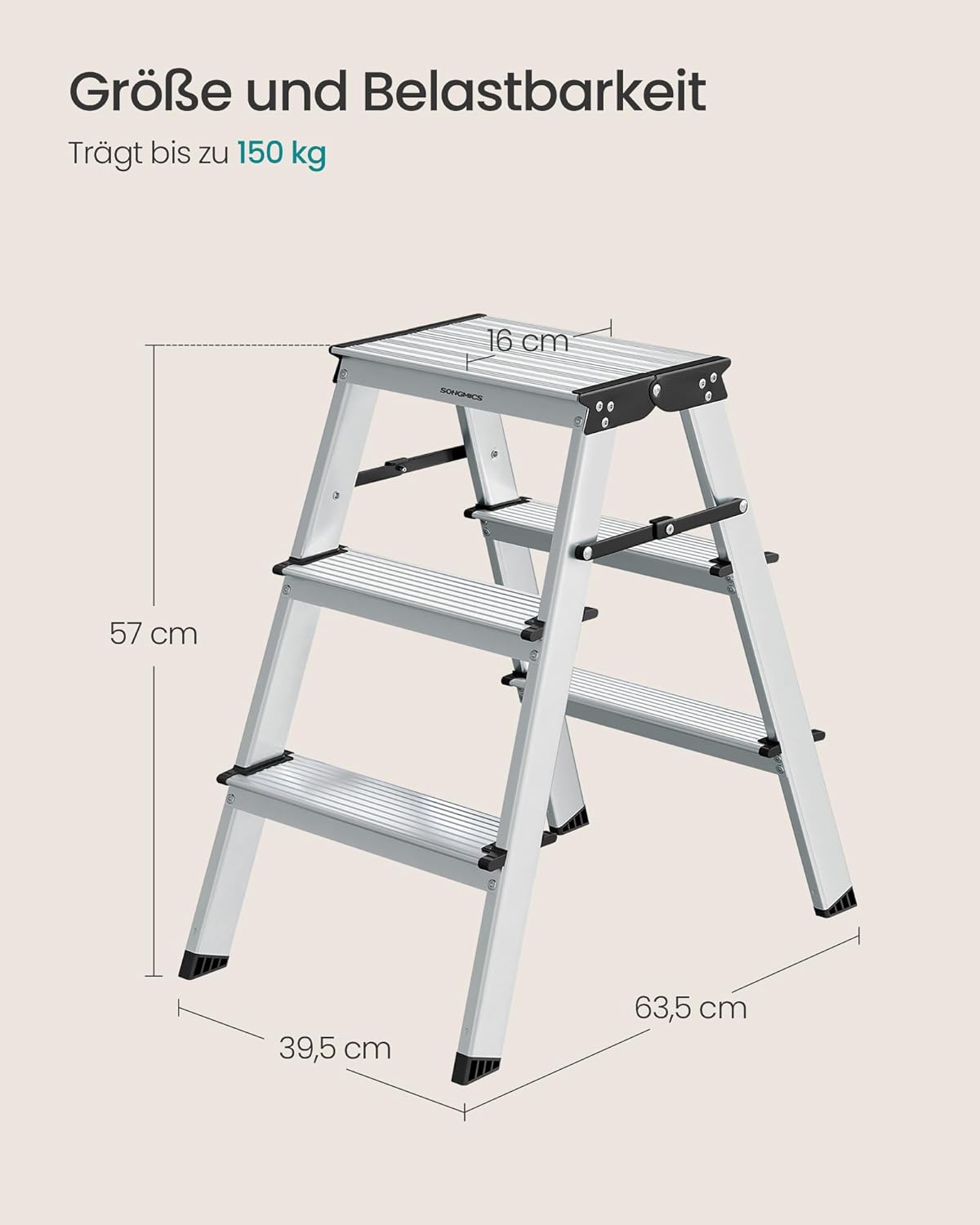 Klappbare Doppelstufenleiter 2 x 3 Stufen Aluminium von Songmics