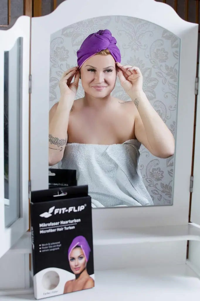 Haarturban Mikrofaser mit Knopf schnelltrocknend Violett von guteszeug.ch