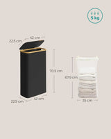 Wäschekorb Wäschesammler Schmal Bambus 65l Schwarz von Songmics