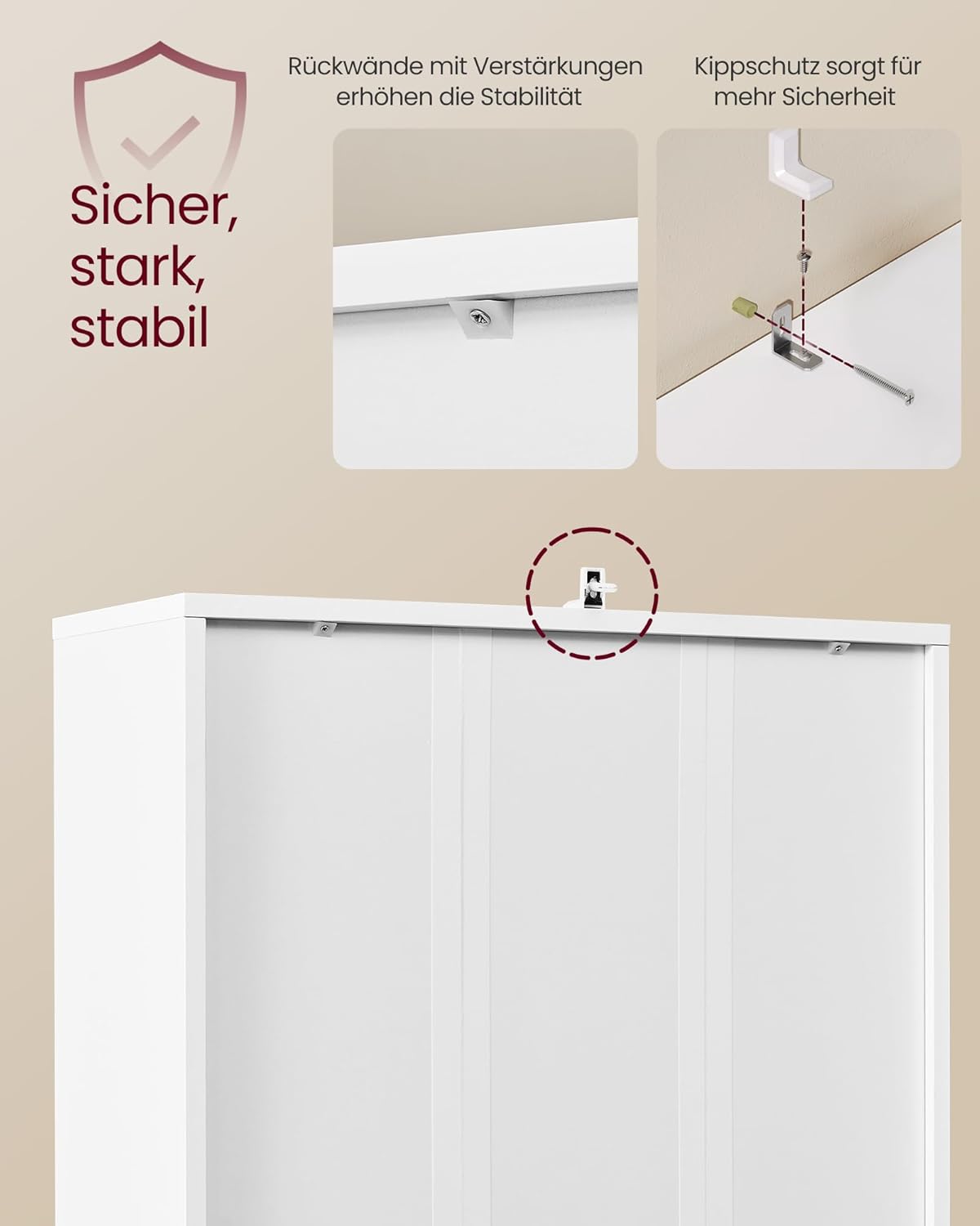 Bücherregal mit Türen 6 Ebenen 24x60x175 cm Weiß von Songmics