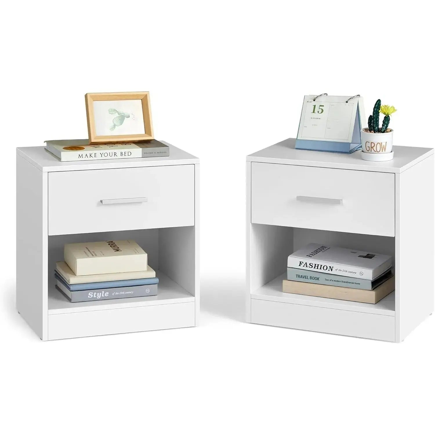 Nachttisch mit Schublade 2er Set Weiss Holz von Songmics