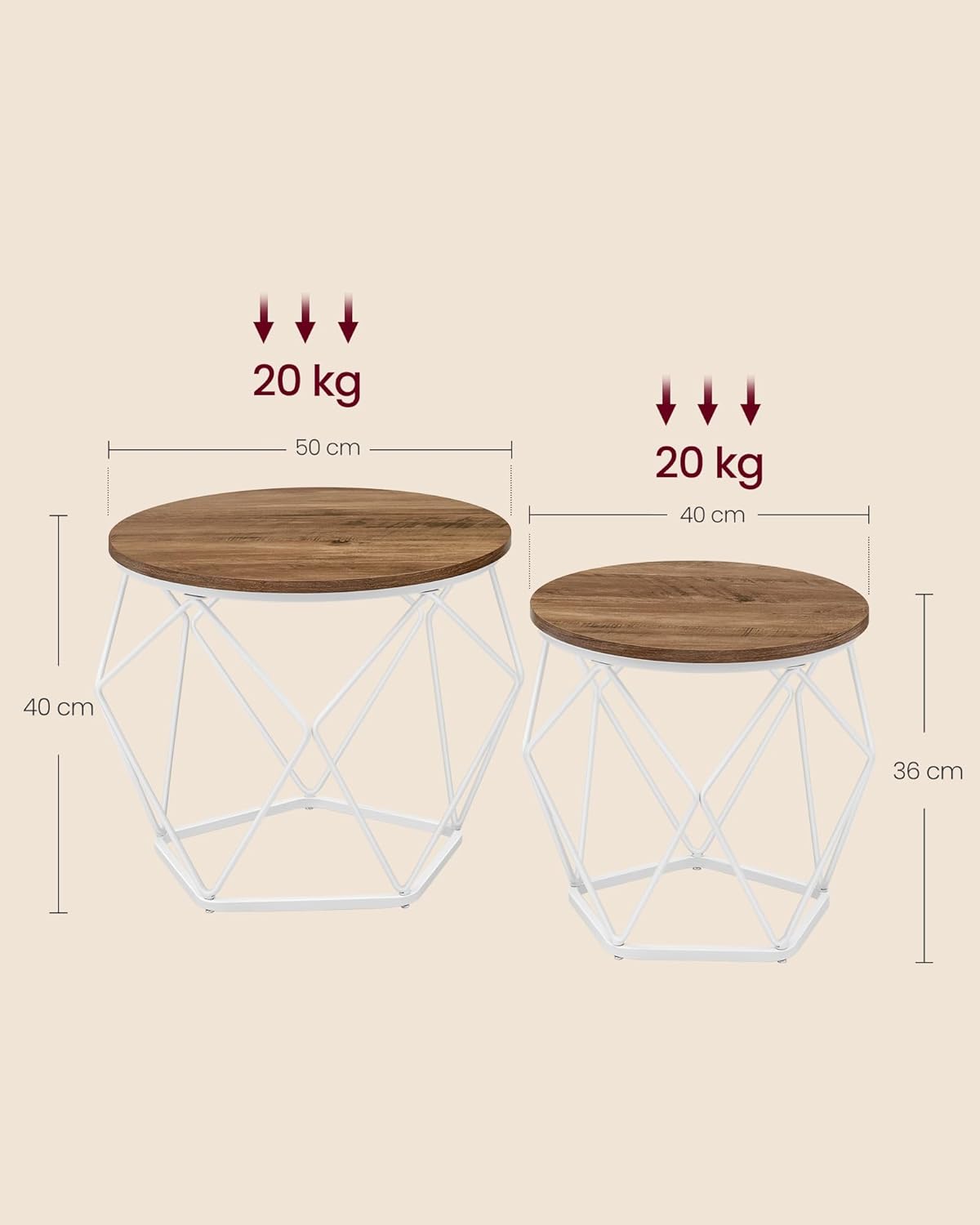 Couchtisch rund 2er Set abnehmbar modern Wohnzimmer von Songmics