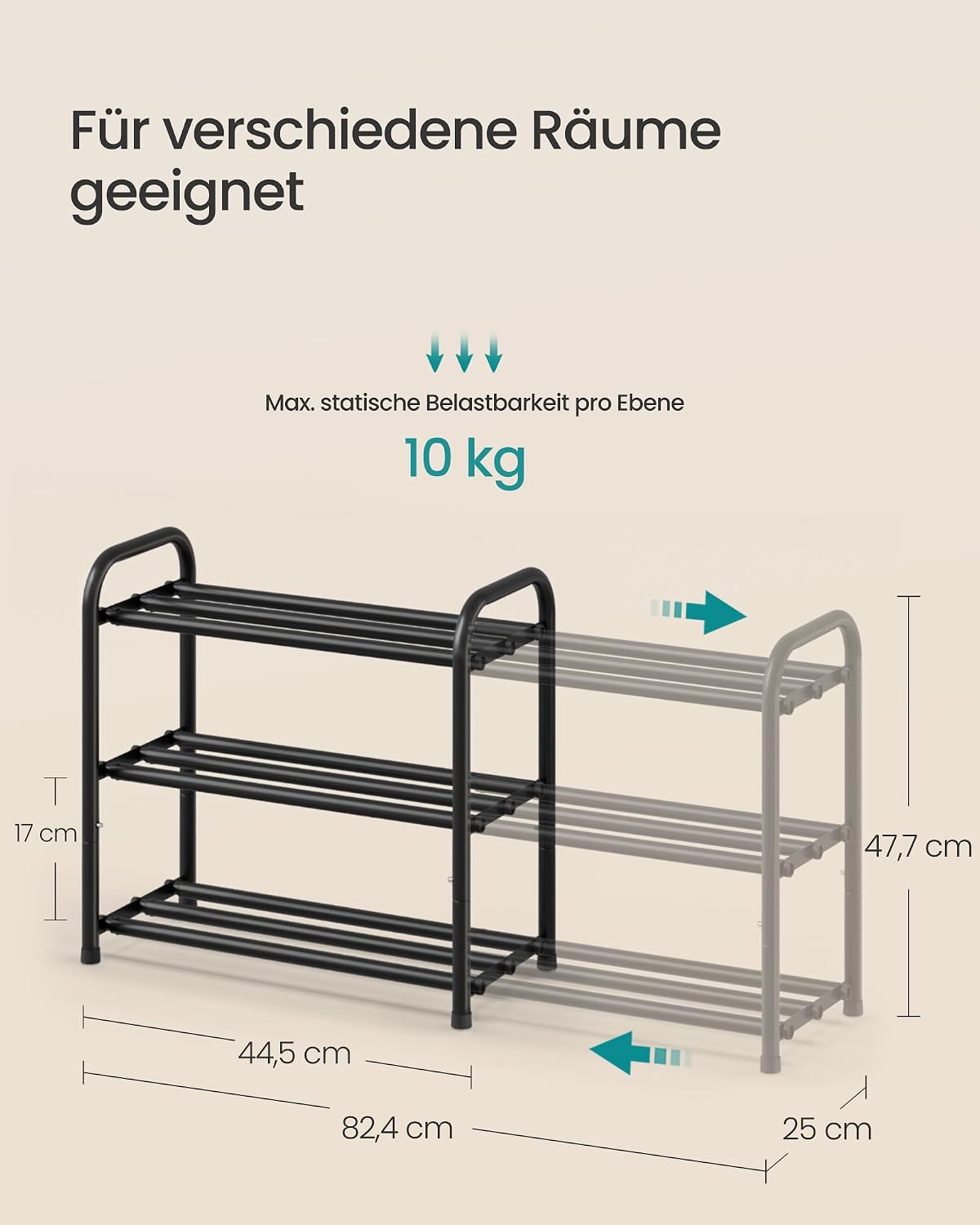 Schuhregal 3 Ebenen ausziehbar 44,5-82,4 cm Schwarz von Songmics