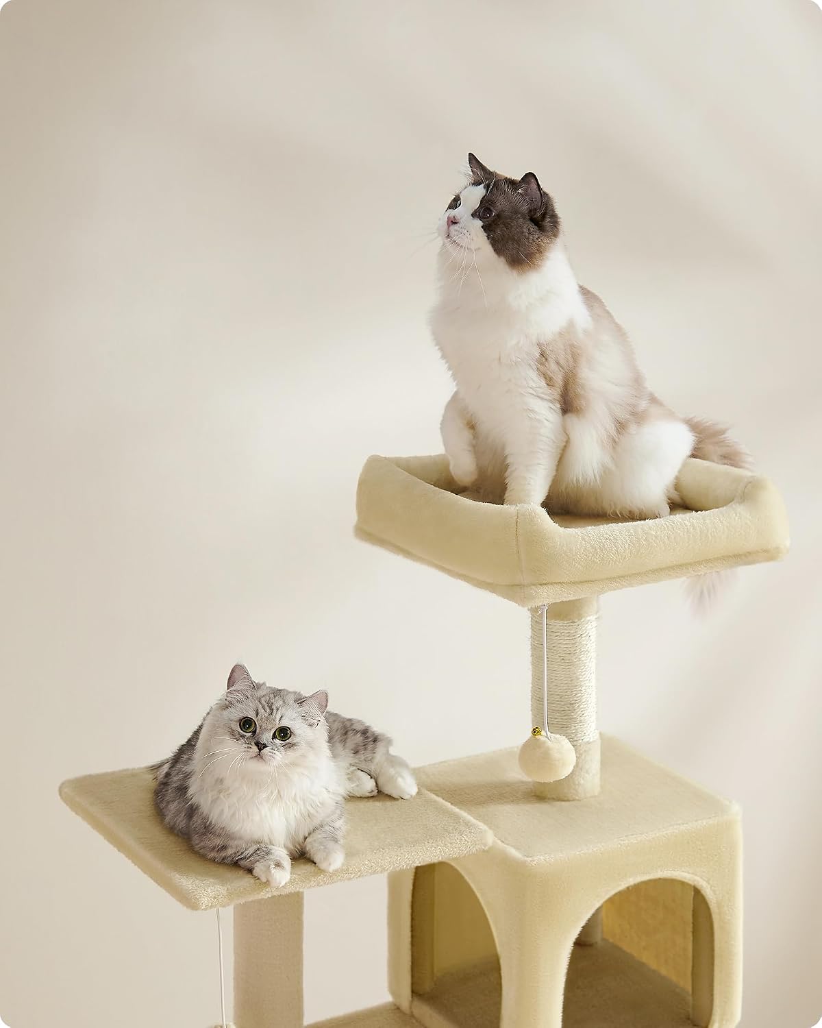 Kratzbaum 143 cm Katzenbaum Beige für Mehrkatzen von Songmics