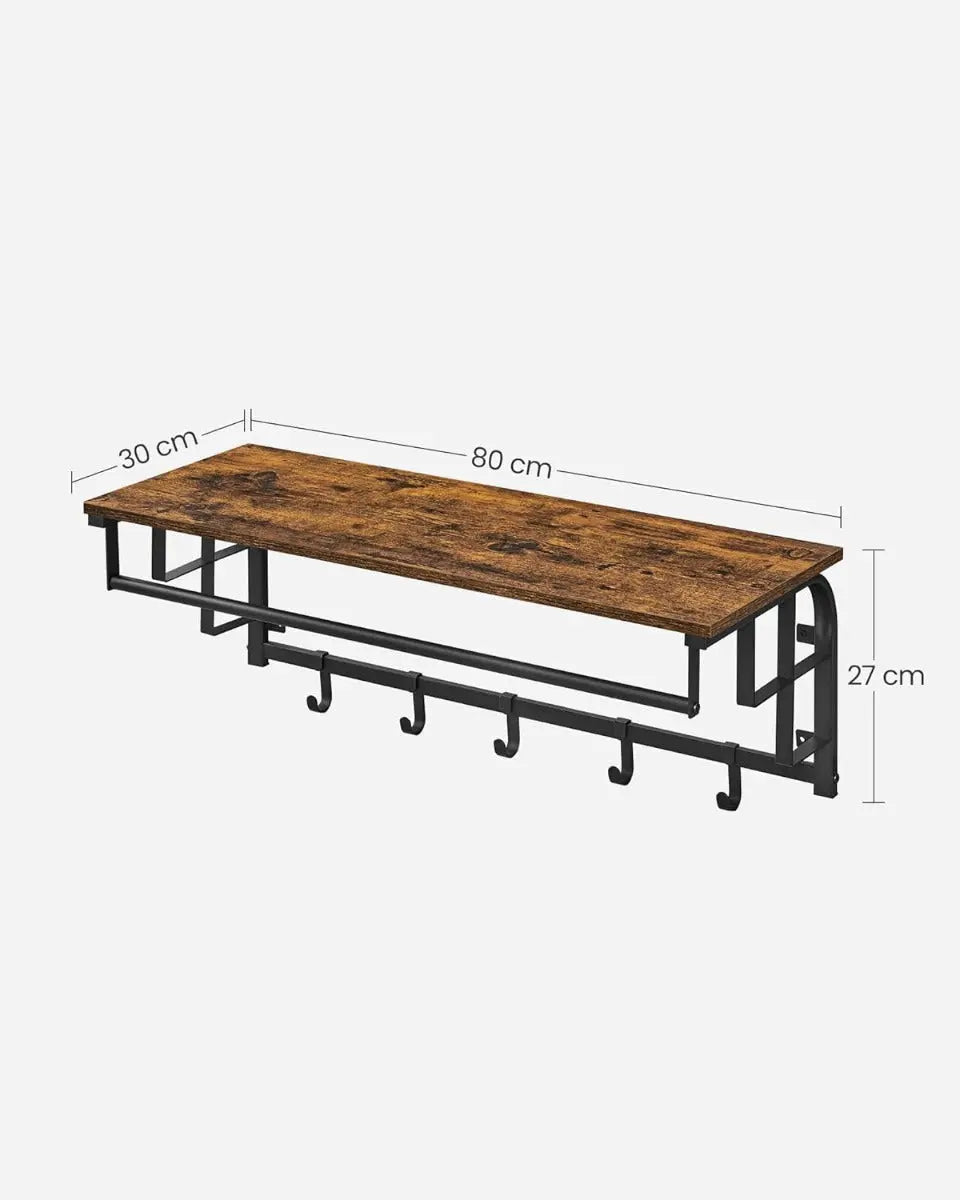 Wandgarderobe mit Aufbewahrungsregal 80cm rustikal Braun von Songmics