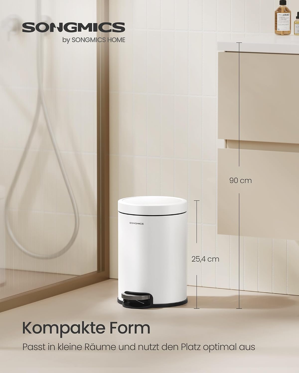 Badezimmereimer 3 l Treteimer Soft-Close Wolkenweiss von Songmics