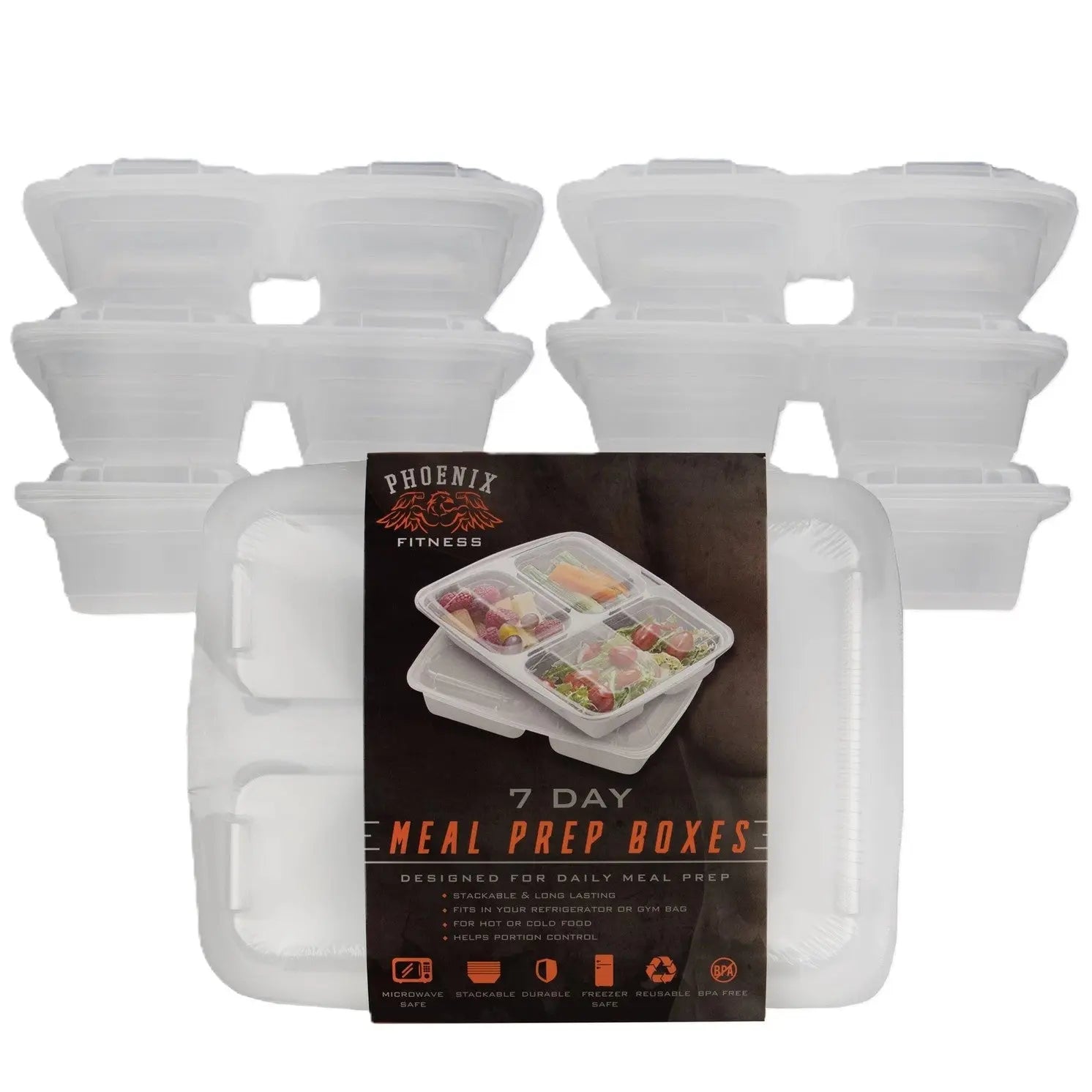 Bento Mealprep Boxen Mit 3 Fächern 7-Teilig Transparent von Phoenix Fitness