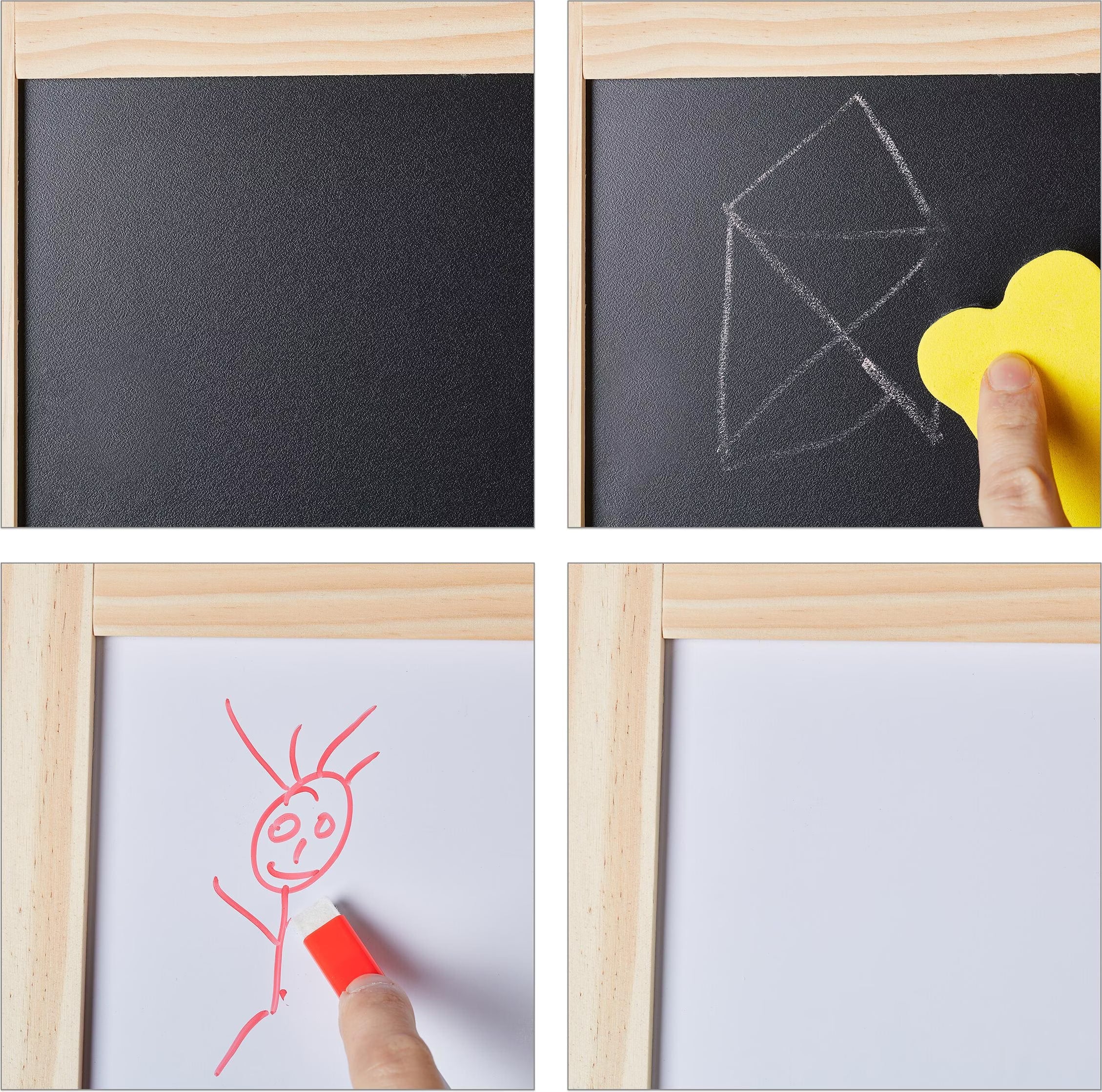 2 in 1 Kindertafel mit Zubehör Hellbraun-Schwarz von Relaxdays