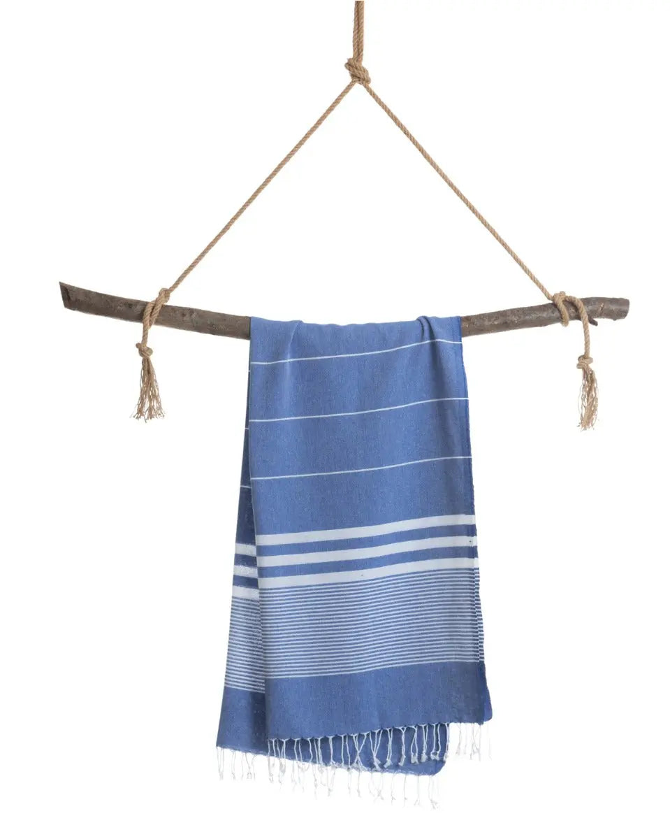 Malibu Strandtuch Baumwolle Hamamtuch 180x100cm Blau gestreift von guteszeug.ch