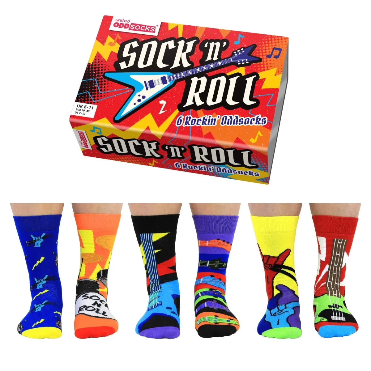 Einzelne Socken im 6er Pack, SOCK ‘N’ ROLL Rock Oddsocks, Gr. 39-46, mit Geschenkbox von guteszeug.ch