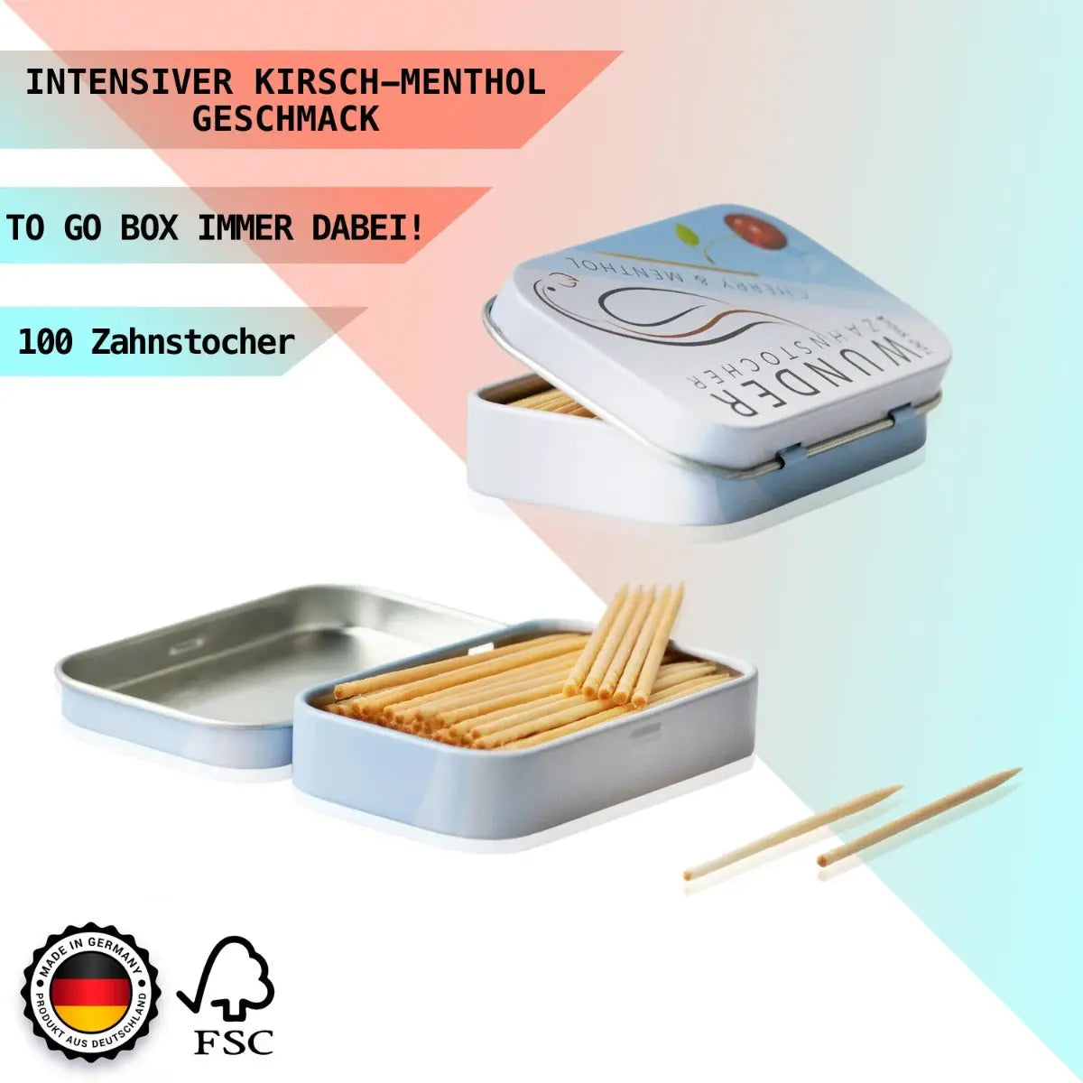 Zahnstocher mit Geschmack Kirsche-Menthol von Wunder Zahnstocher