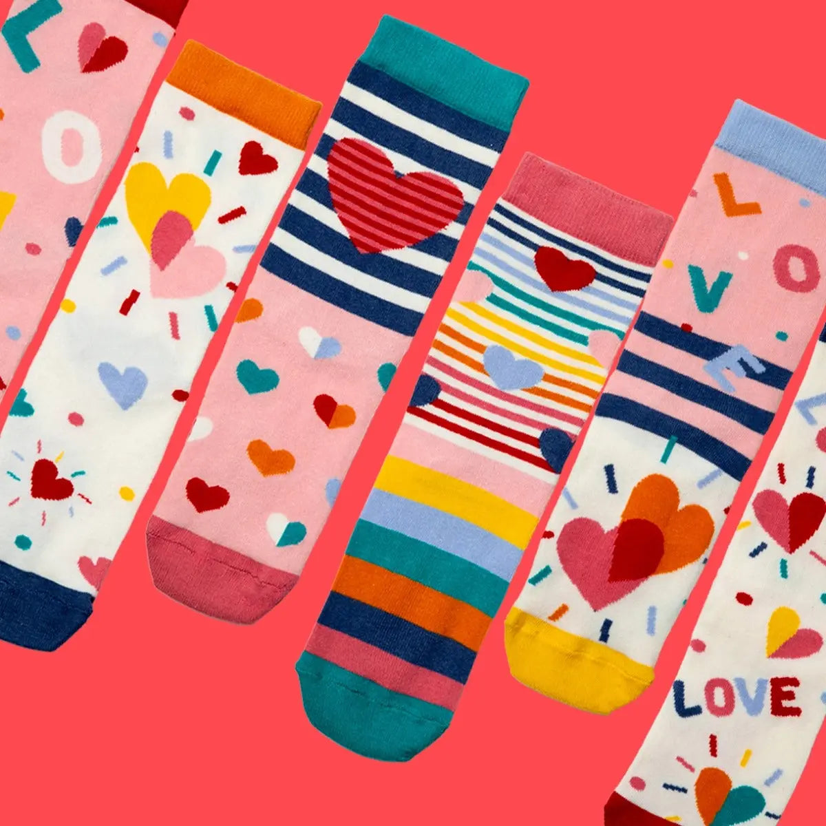 Einzelne Socken im 6er Pack, HEARD AND SOLE Bunte Herzen, Gr. 37-42, mit Geschenkbox von guteszeug.ch
