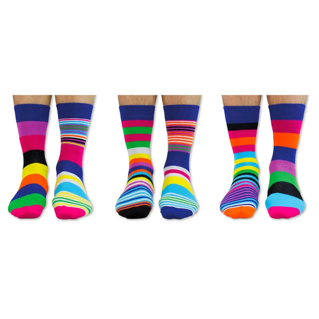 Einzelne Socken im 6er Pack, THE SOCK EXCHANGE Bunte Streifen, Gr. 39-46, mit Geschenkbox von United Oddsocks